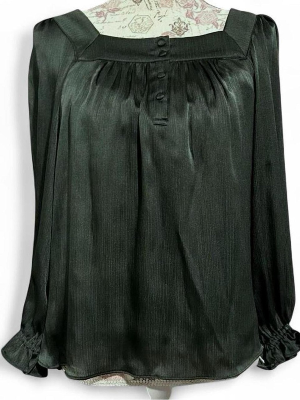 LC Lauren Conrad Dark Green Satin Square Neck Blouse